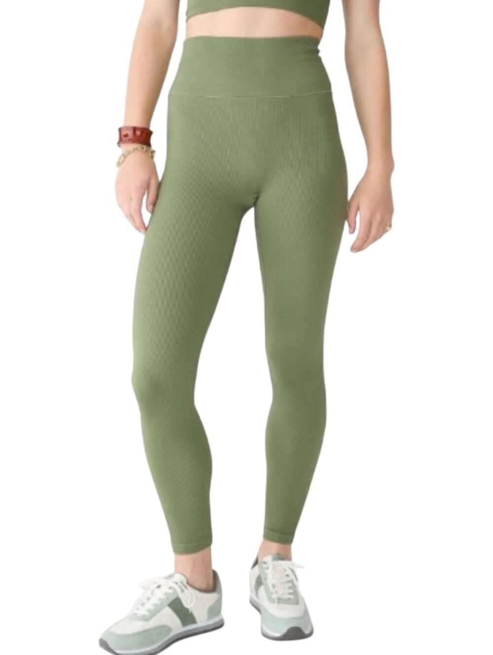 J.Crew Active Sculptstretch High-Riae Ribbed Leggings In Olive Green Sz S